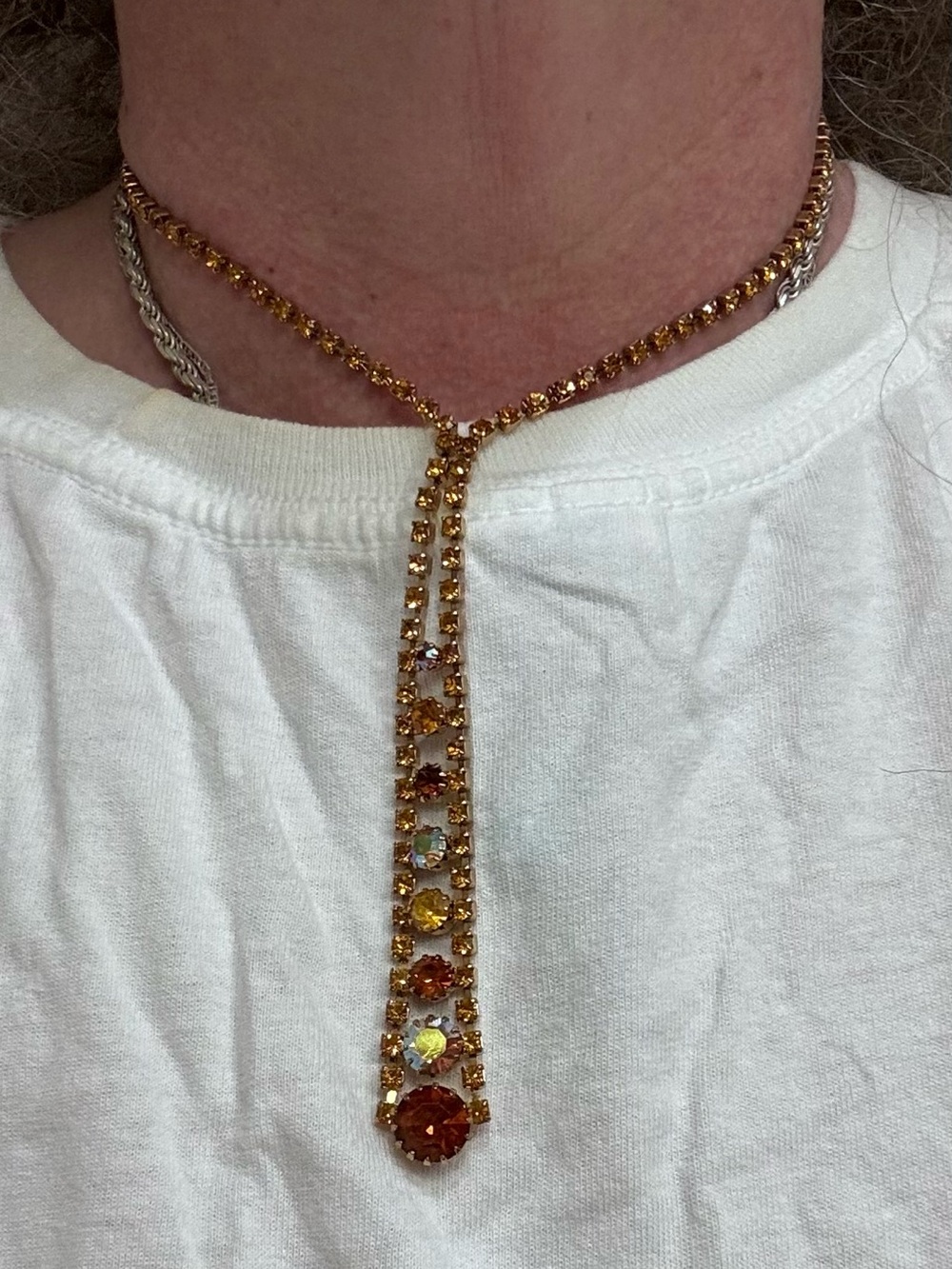 🚨 OOAK Vintage Swarovski 1990’s lariat Gold/Orange vintage choker Necklace - Picture 8 of 8